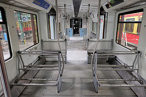 Passenger compartment without upholstery during the series 481 refurbishment